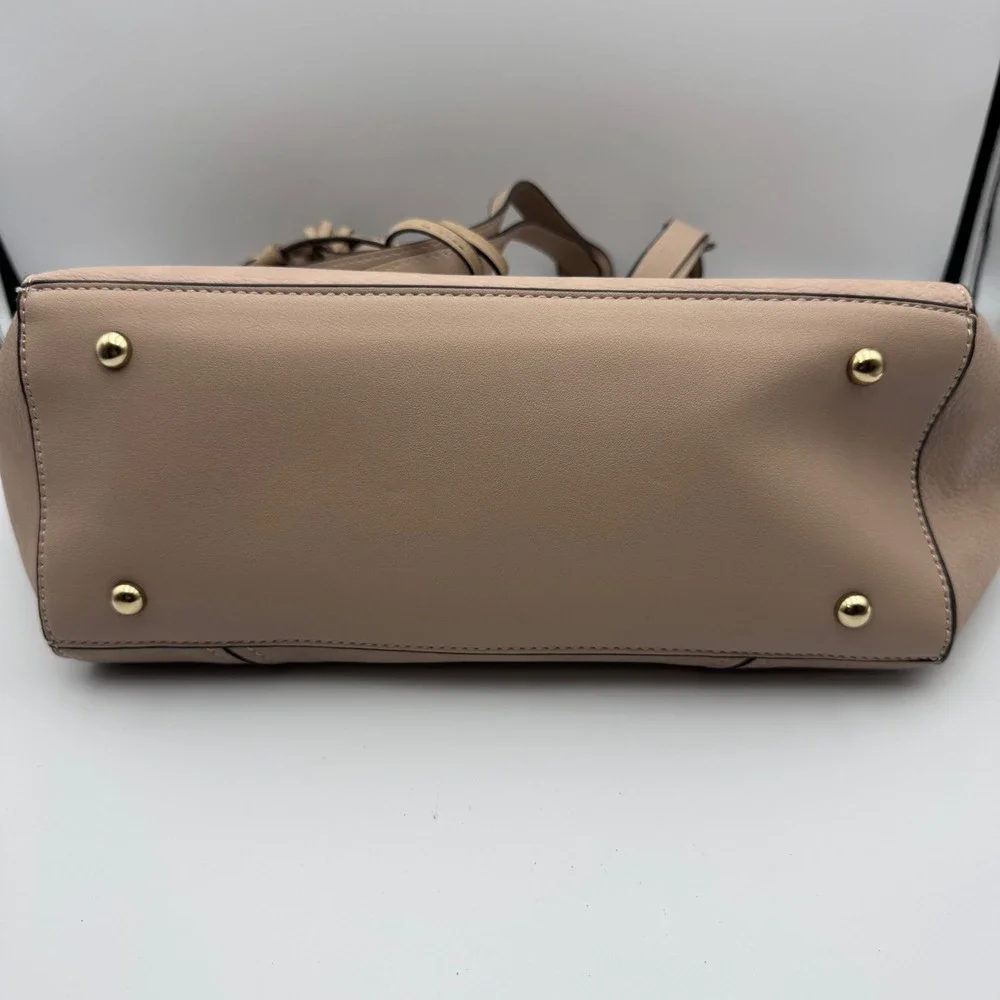 Mellow‎ World Vegan Leather Tote Bag Taupe Braided Detail Tassel Accent